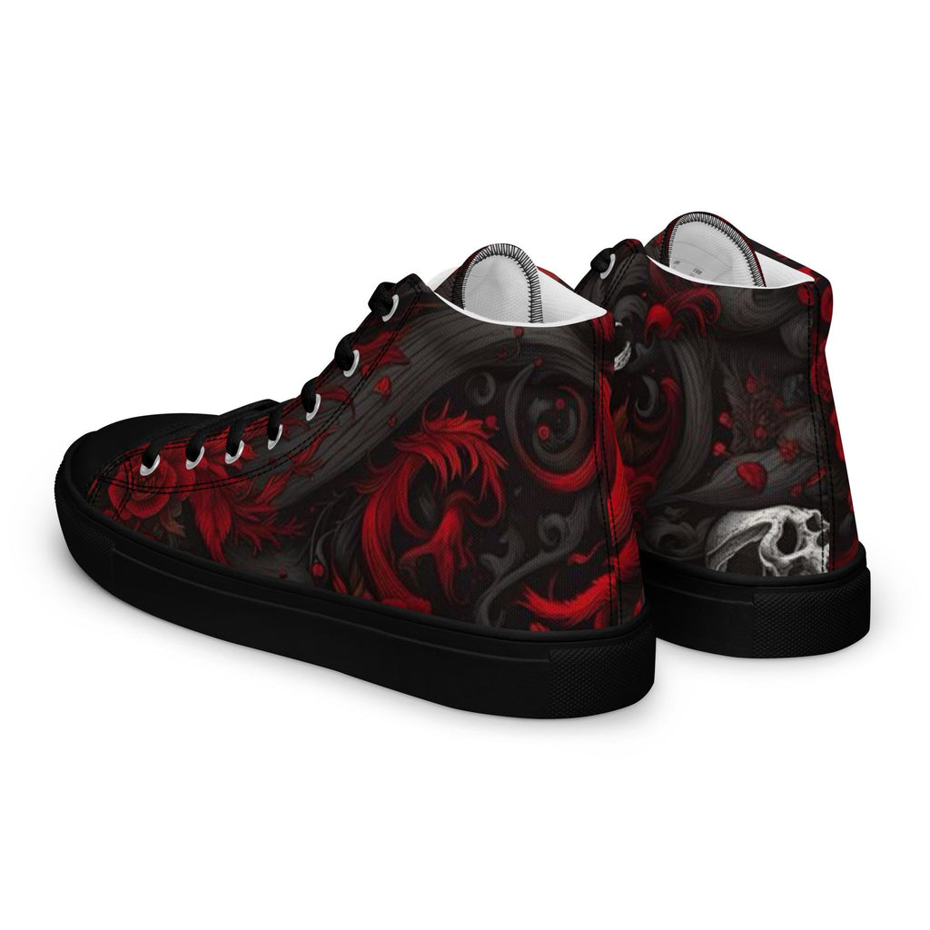 Skull High Top Canvas Sneakers - Red and Black