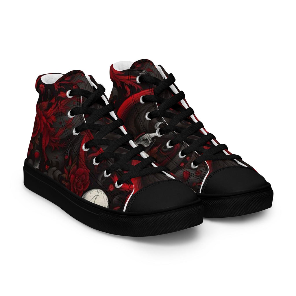 Skull High Top Canvas Sneakers - Red and Black