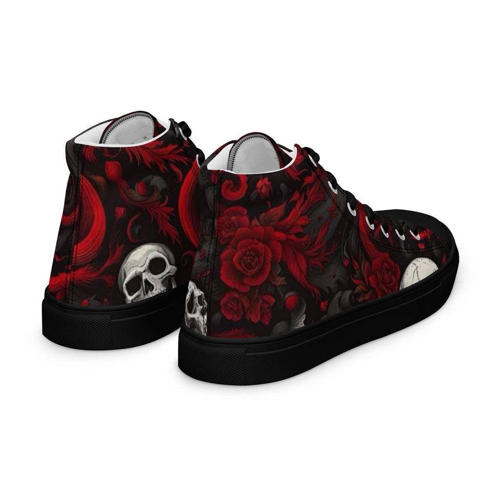 Skull High Top Canvas Sneakers - Red and Black