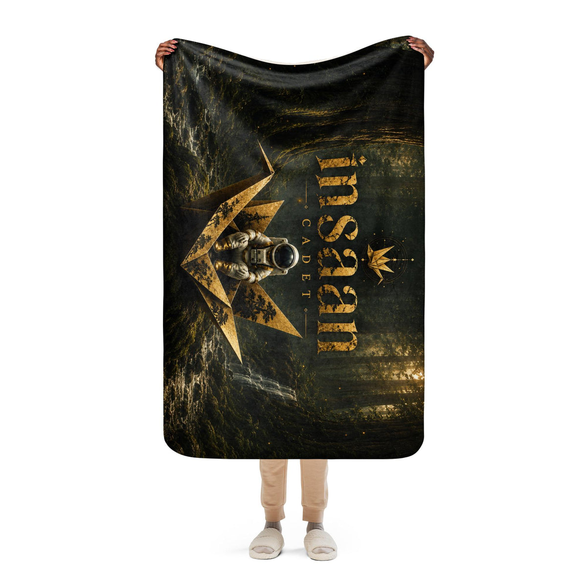 Astronaut Origami Crane Sherpa Blanket