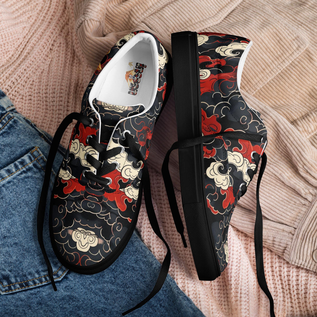 Red Peony Canvas Sneakers - Japanese Floral
