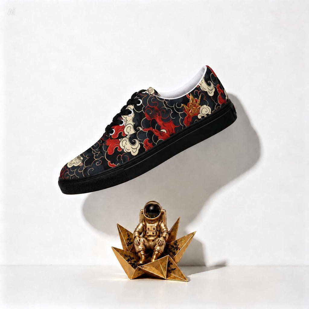 Red Peony Canvas Sneakers - Japanese Floral
