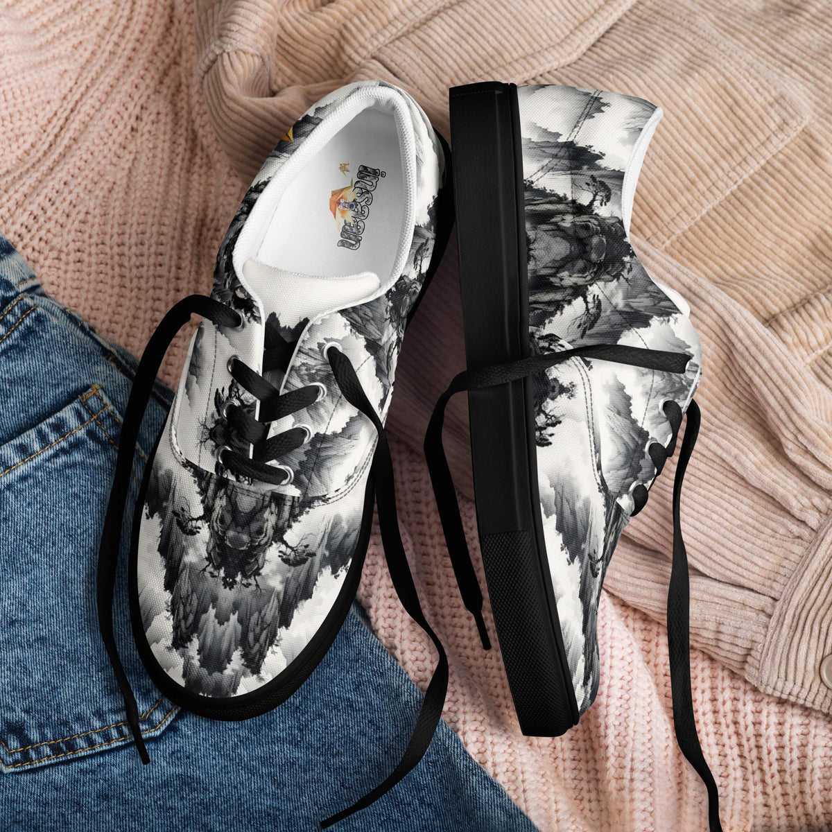 Ink Wash Mountain Canvas Sneakers