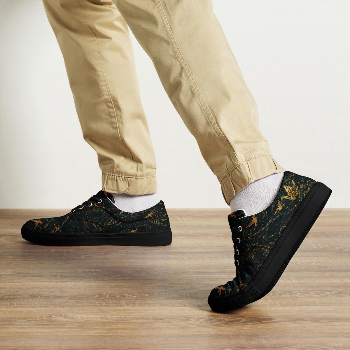 Crane 02 - Gold Celestial Canvas Sneakers