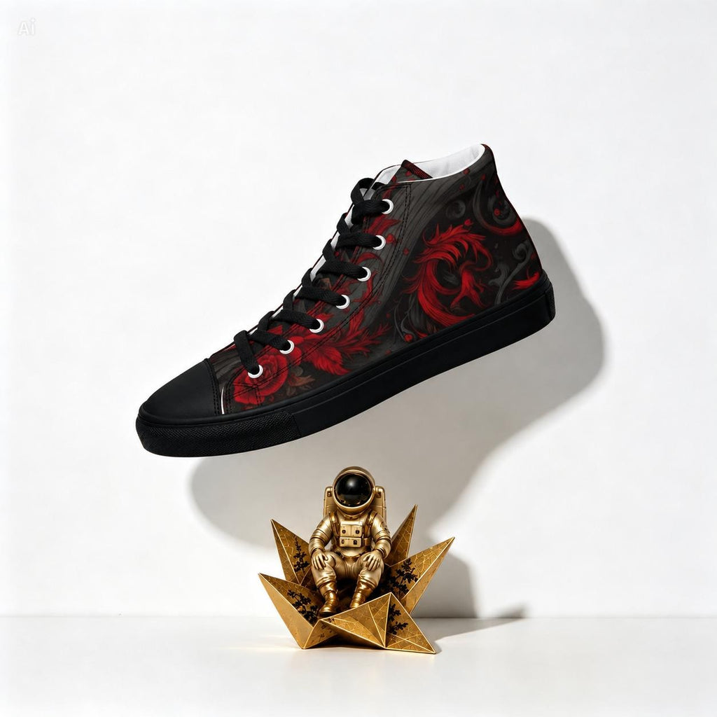 Skull High Top Canvas Sneakers - Red and Black