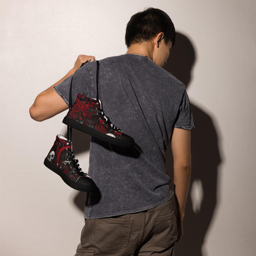Skull High Top Canvas Sneakers - Red and Black