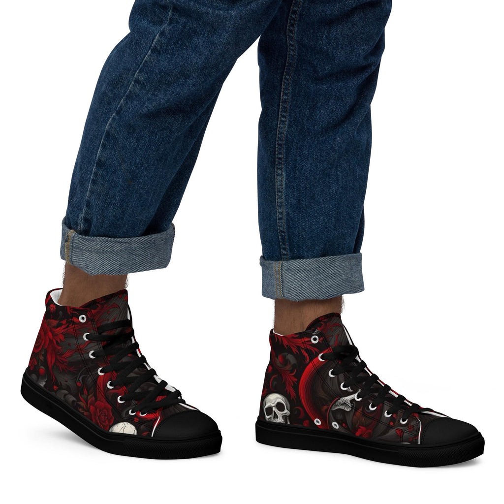Skull High Top Canvas Sneakers - Red and Black