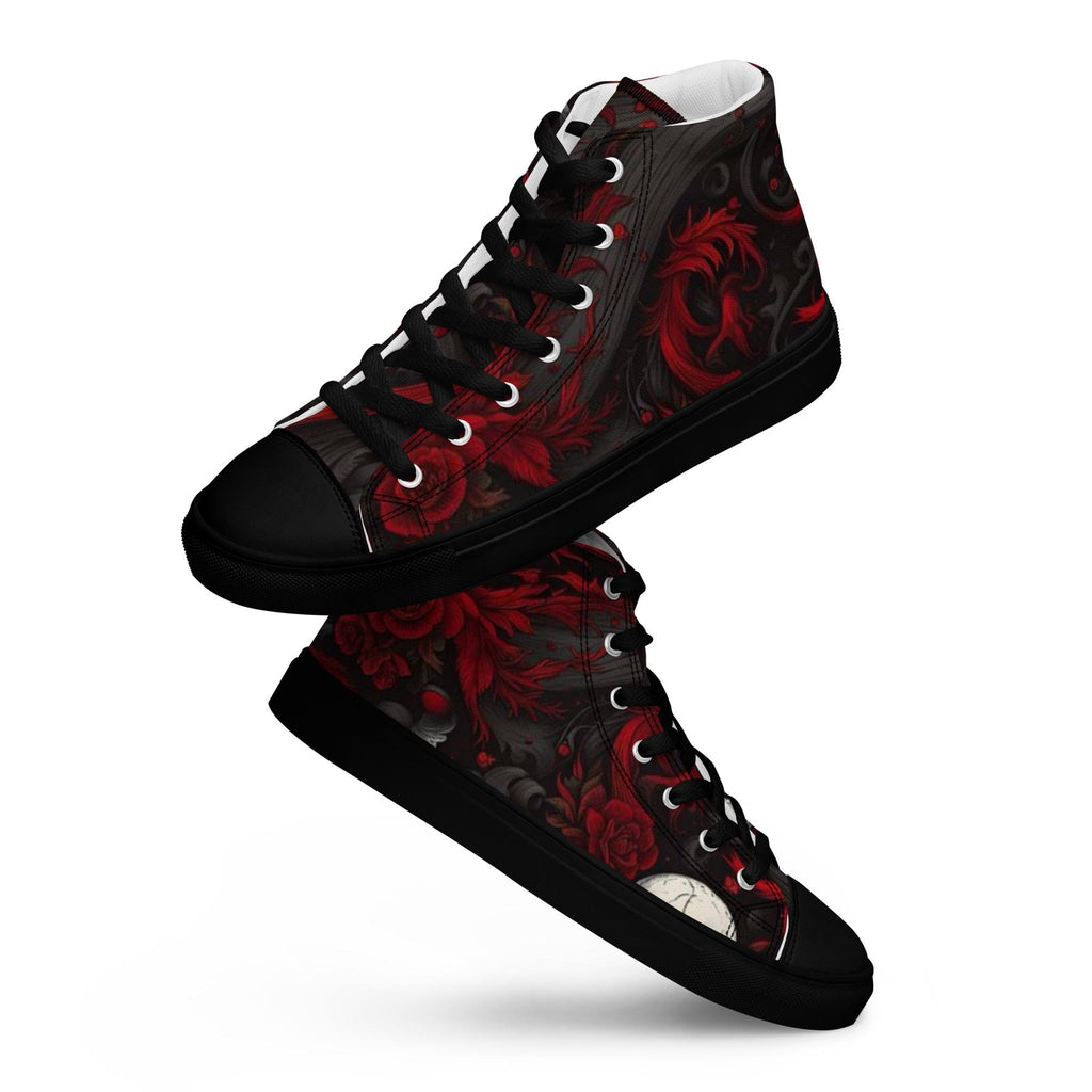 Skull High Top Canvas Sneakers - Red and Black