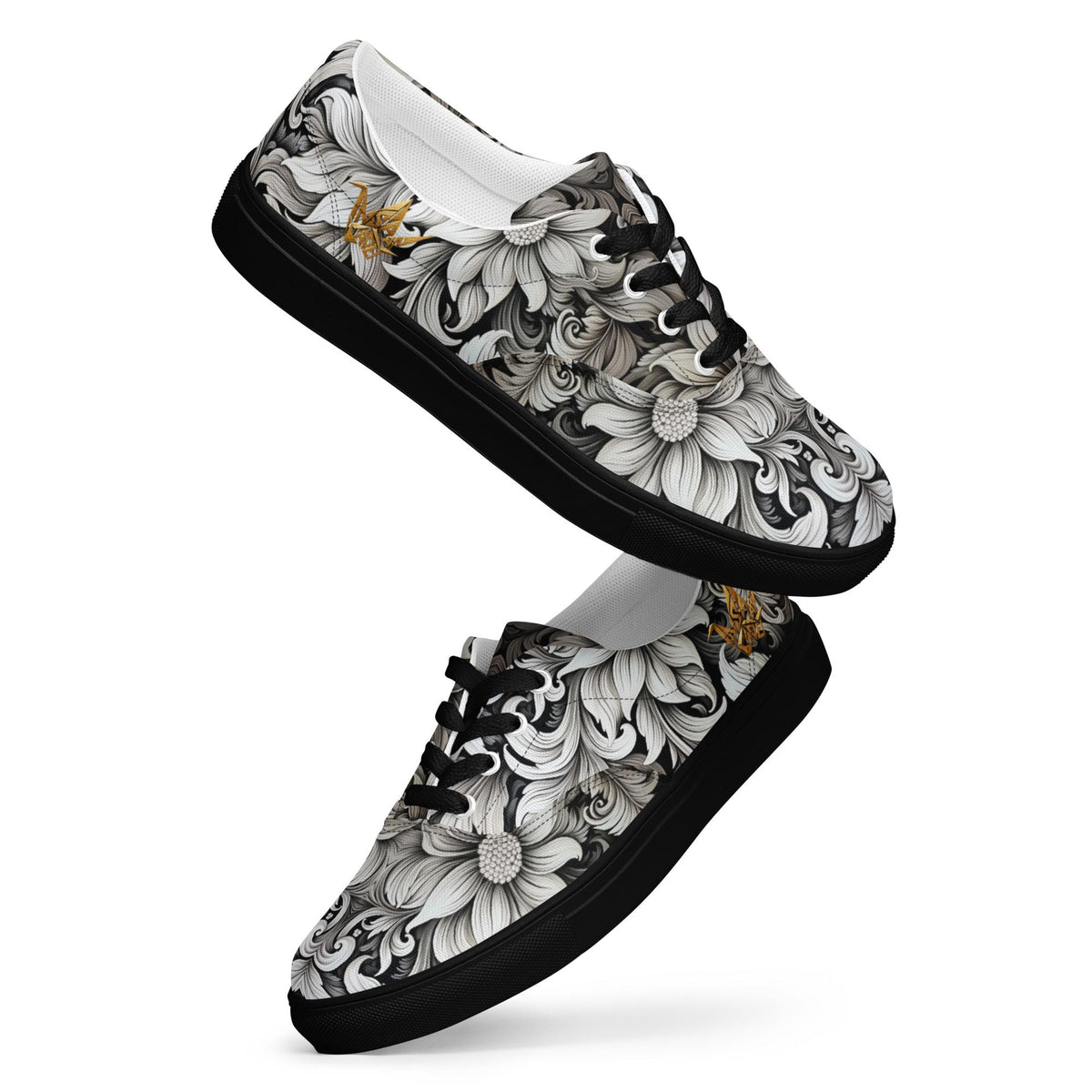 Floral Canvas Sneakers - Black and White