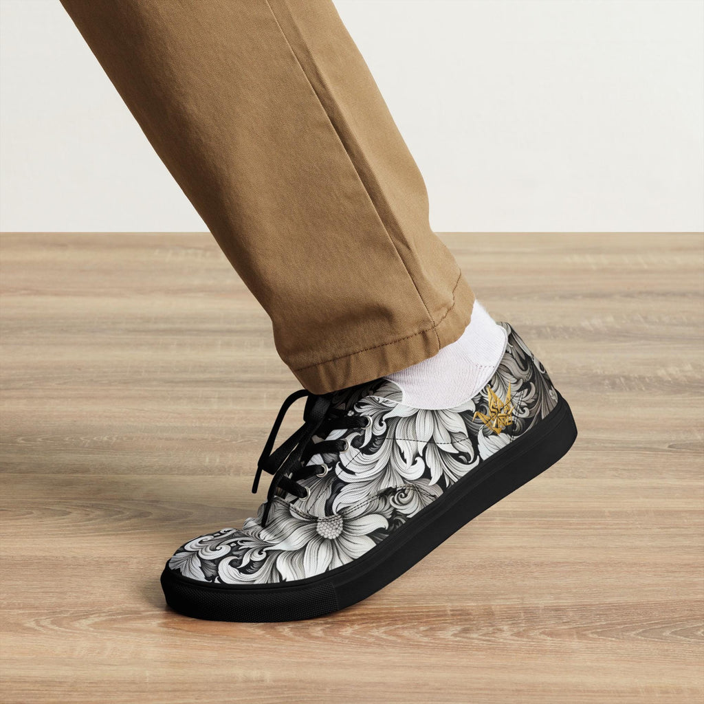 Floral Canvas Sneakers - Black and White