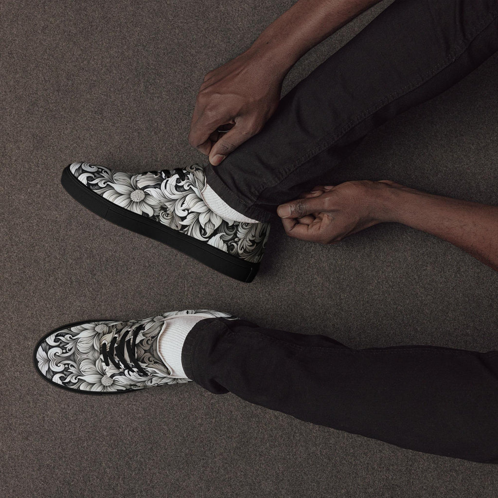 Floral Canvas Sneakers - Black and White