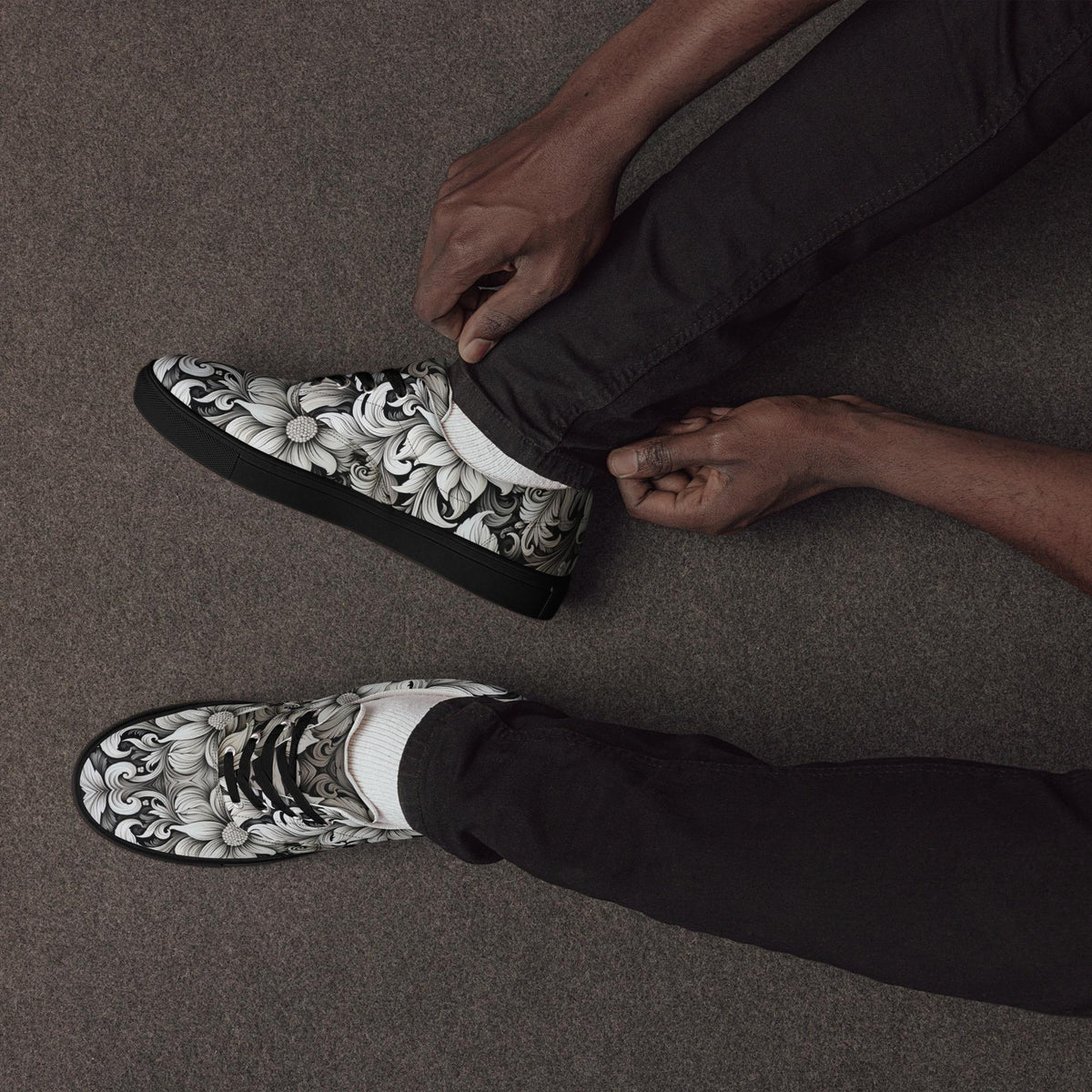 Floral Canvas Sneakers - Black and White