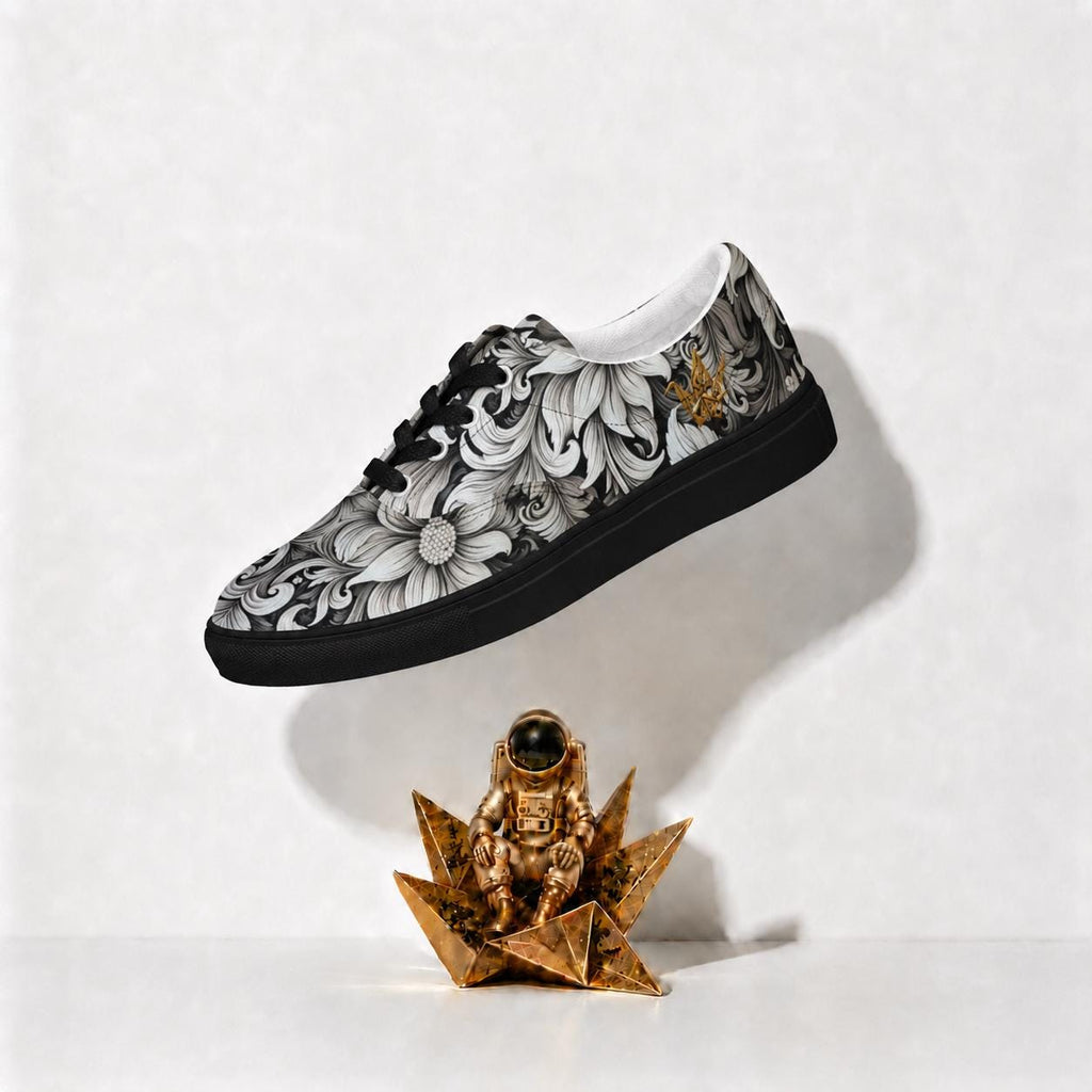 Floral Canvas Sneakers - Black and White