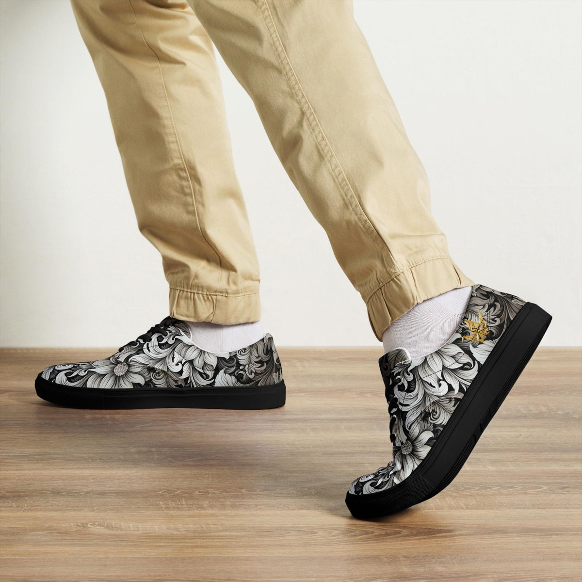 Floral Canvas Sneakers - Black and White