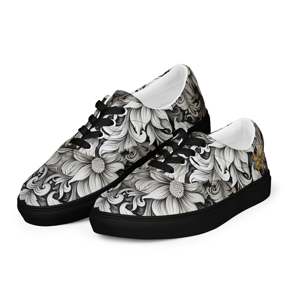 Floral Canvas Sneakers - Black and White