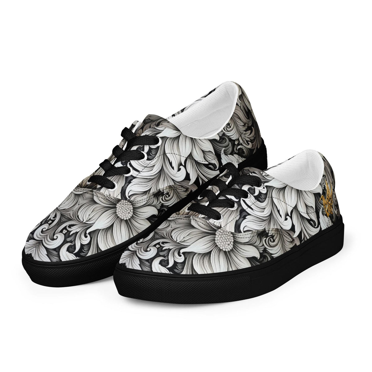 Floral Canvas Sneakers - Black and White